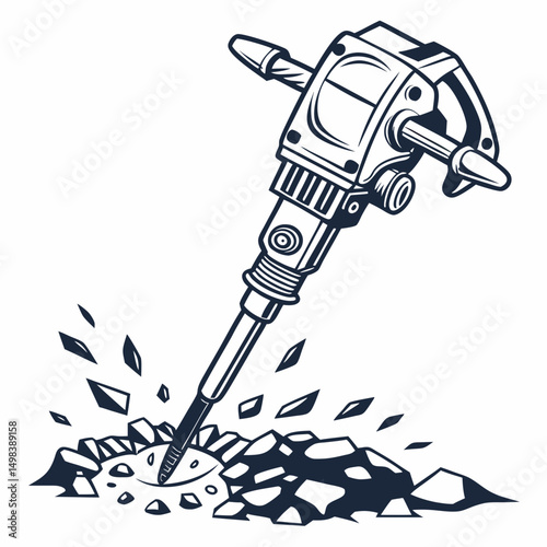 Professional jackhammer breaking rocks isolated cutout