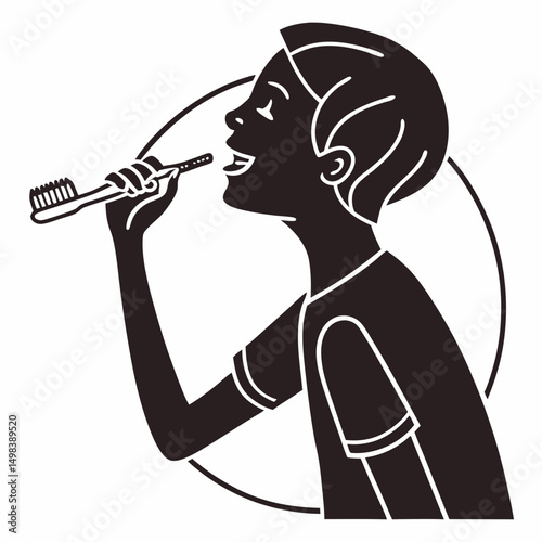 Happy child brushing teeth oral hygiene care
