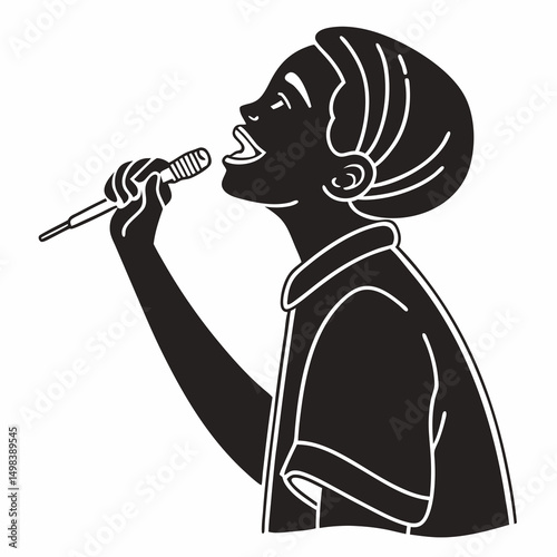 Young girl singing into microphone silhouette