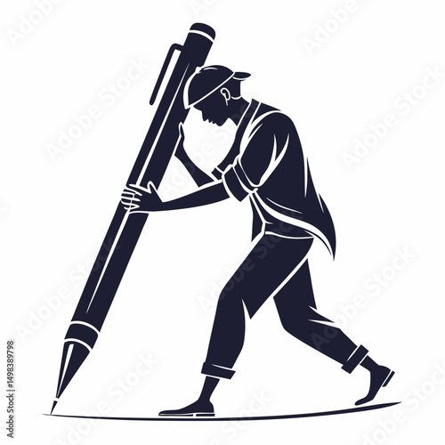Person carrying giant pen writing big ideas