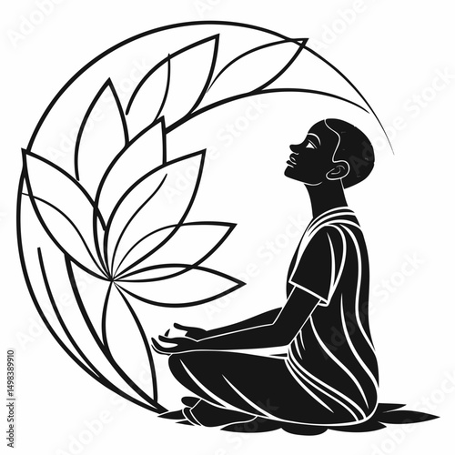 Serene person meditating lotus flower background