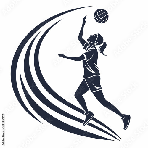 Dynamic female volleyball player silhouette design element