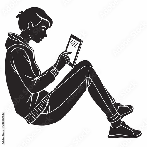 Young person relaxed using tablet device
