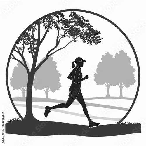 Woman jogging in park silhouette transparent image