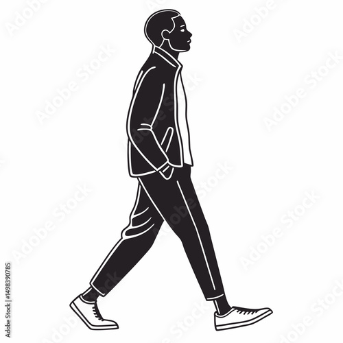Young man walking side profile black silhouette