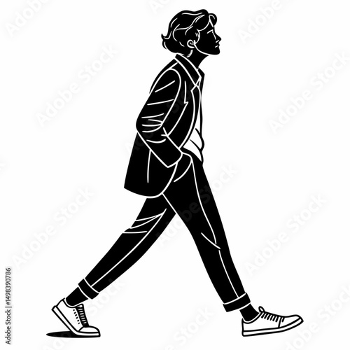 Stylish young man walking casual business attire