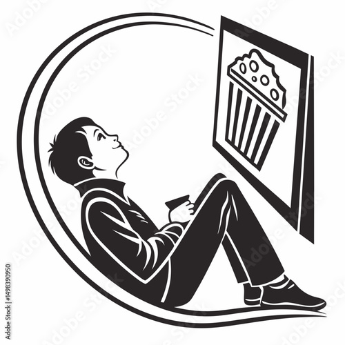 Man relaxing watching movie popcorn snack
