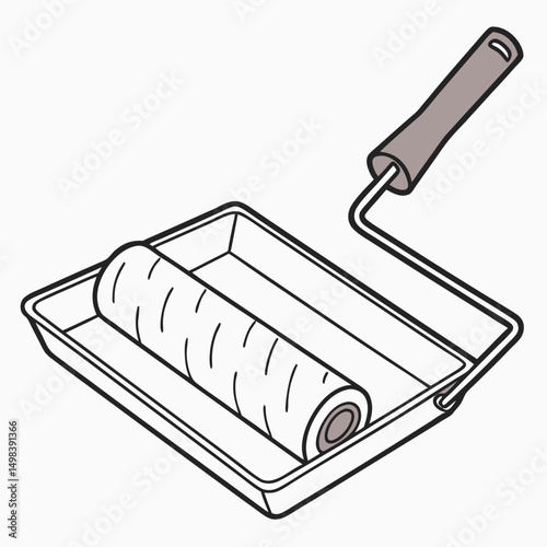 Paint roller with tray ready for painting