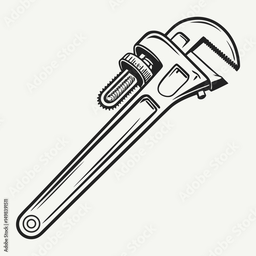 Vintage style pipe wrench illustration tool repair mechanic