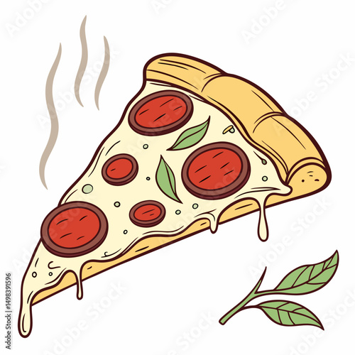 Delicious melted cheese pizza slice illustration