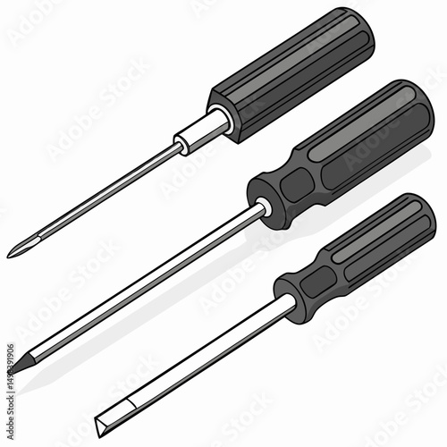 Three screwdrivers tools repair maintenance kit