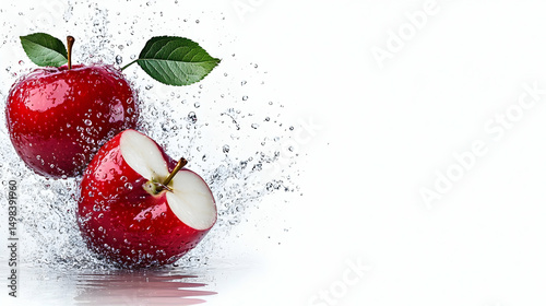 Fresh red apples splash into clean water
