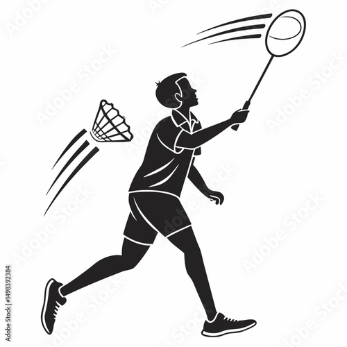 Badminton player silhouette dynamic action sport