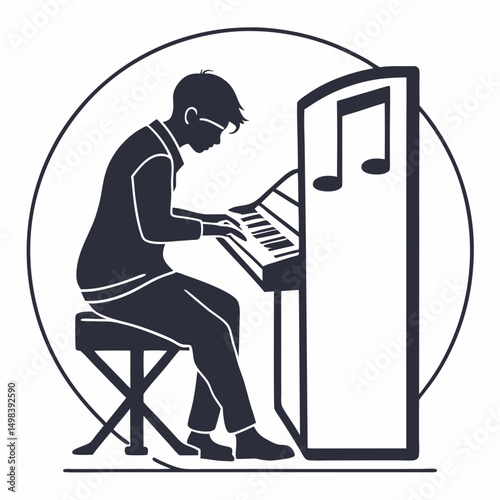 Man playing piano musical instrument silhouette