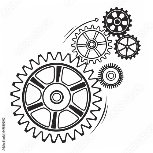 Interlocking gears mechanism design element isolated
