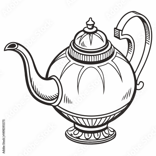 Elegant vintage teapot hand drawn illustration