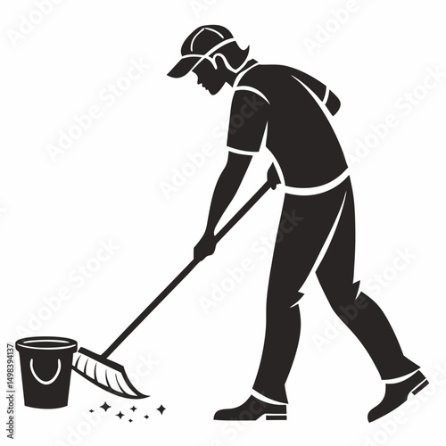 Professional janitor cleaning service silhouette image