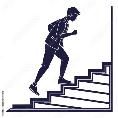 Man running upstairs business success growth