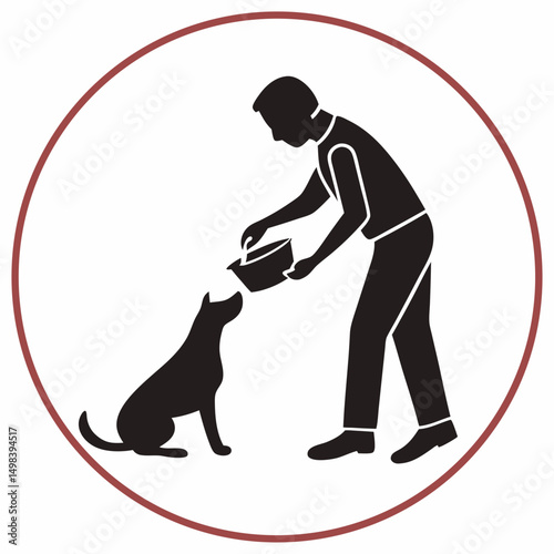 Man feeding a dog from a bowl pet care
