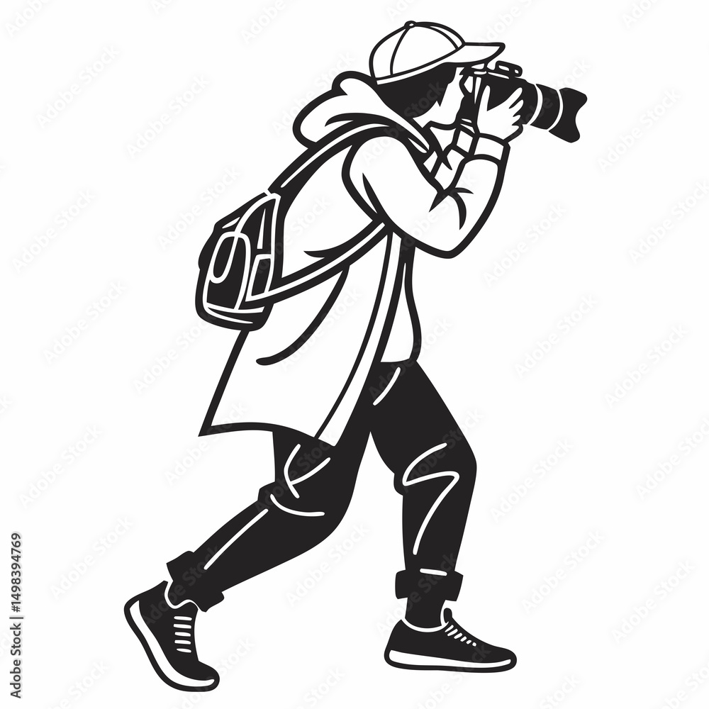 Fototapeta premium Photographer walking street photography dslr camera backpack