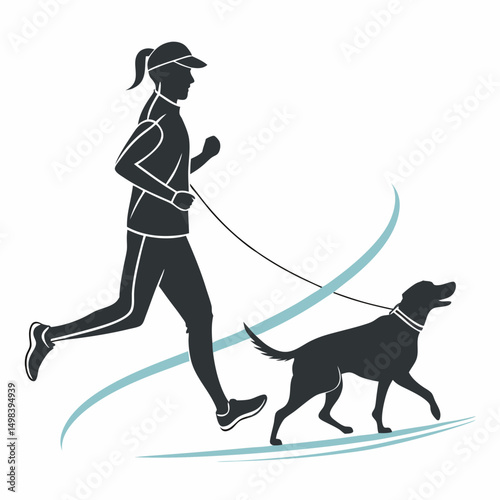 Woman jogging with dog active lifestyle fitness