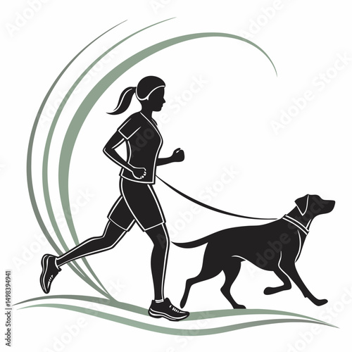 Woman jogging with dog active lifestyle fitness