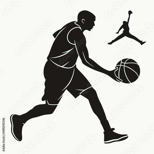 Basketball player silhouette action shot dribbling ball