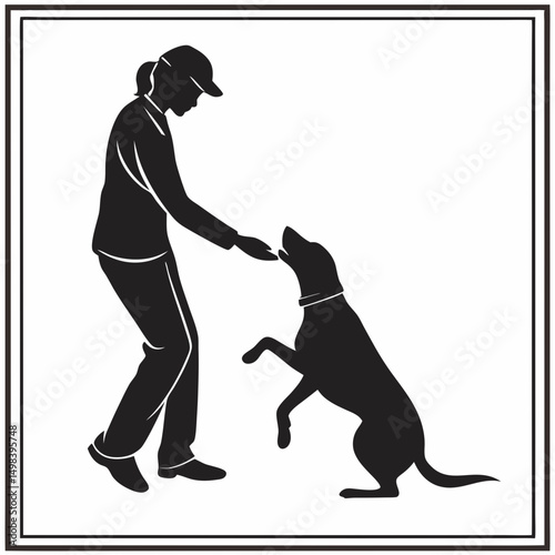 Woman training dog silhouettes professional design element