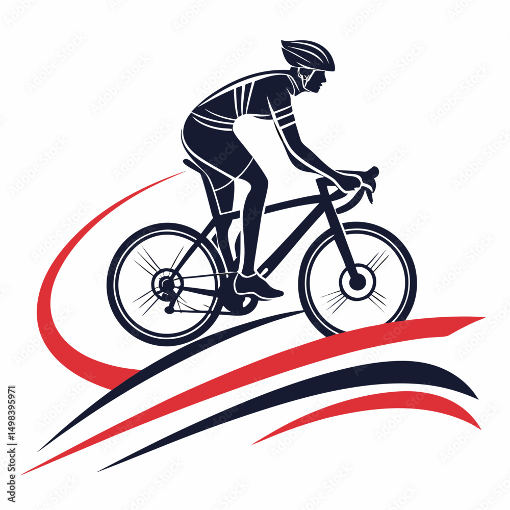 Naklejka premium Professional cyclist silhouette on bike, transparent background