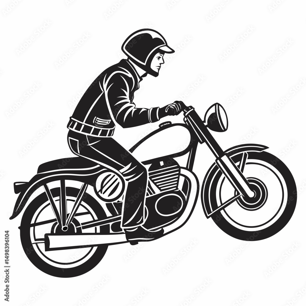 Fototapeta premium Classic motorcycle rider vector illustration transparent background