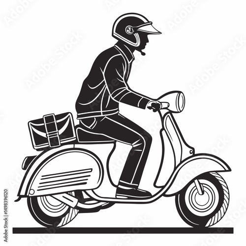 Retro scooter rider isolated vector illustration