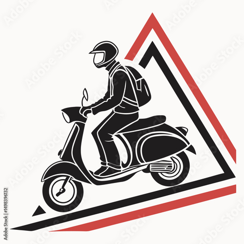 Stylish scooter rider with backpack abstract design