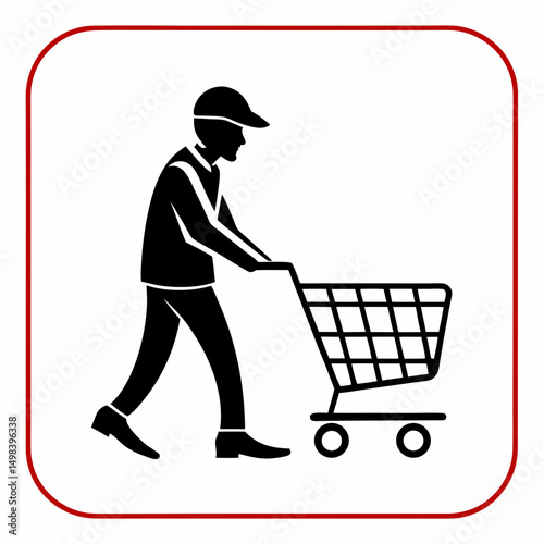 Man pushing shopping cart icon transparent background