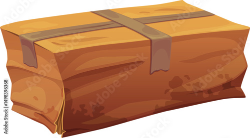 Damaged and dirty delivery cardboard box. Destroyed crushed delivery parcel, broken wet isolated cartoon vector shipping container. Ripped crumpled cardboard paper box or damaged dirty cargo package