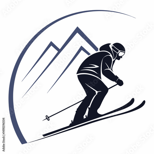 Skier downhill silhouette mountain winter sport