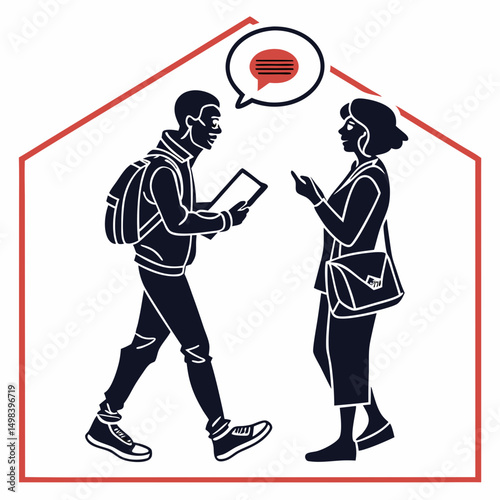 Social distancing conversation students talking