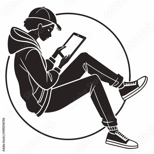 Young person relaxed using tablet device