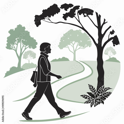 Woman walking peaceful nature path silhouette