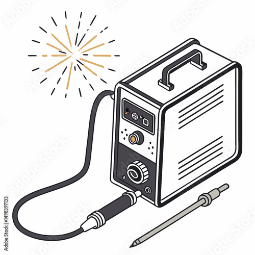 Portable soldering iron kit with sparks illustration