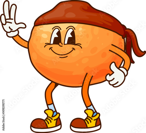 Cartoon groovy orange fruit pirate or corsair character, vector comic personage. Groovy tropical tangerine, grapefruit or orange fruit with funny face as pirate cartoon character in corsair bandana