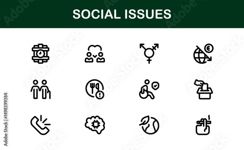 Social Awareness Icon Pack. Minimal Line Art for Activism, Diversity, and Human Rights Designs