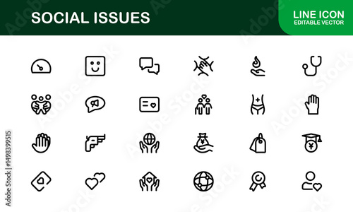 Social Awareness Icon Pack. Minimal Line Art for Activism, Diversity, and Human Rights Designs