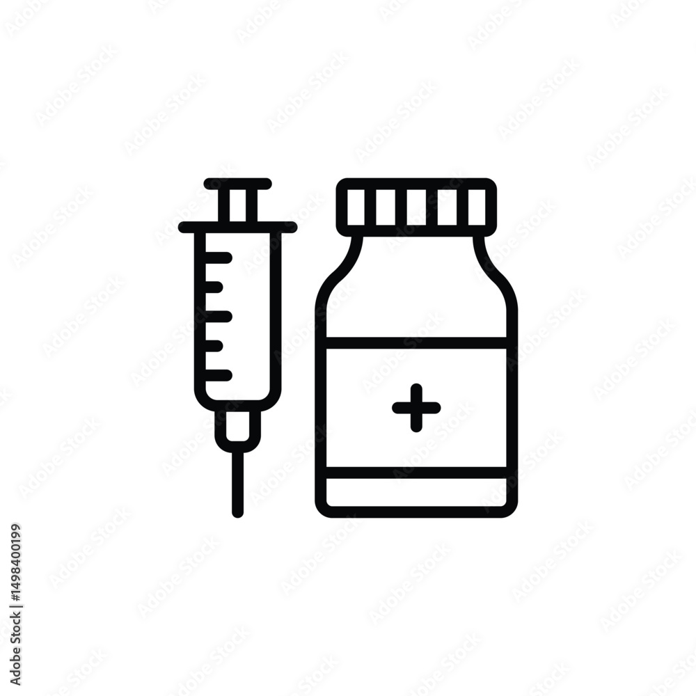 Obraz premium Medical Bottle and Syringe icon vector. in line style design on white background. vector illustration