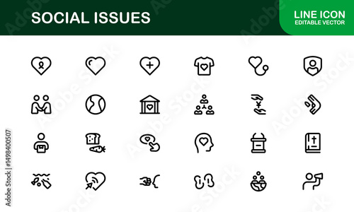 Social Awareness Icon Pack. Minimal Line Art for Activism, Diversity, and Human Rights Designs
