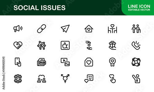Social Awareness Icon Pack. Minimal Line Art for Activism, Diversity, and Human Rights Designs