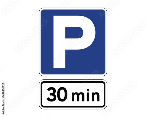 Parking Duration Restriction – Maximum 30-Minute Stay – High Quality Stock Vectorial Image