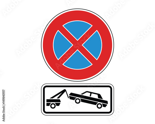 Traffic Sign – No Parking & Immediate Towing Warning – High Quality Stock Vectorial Image