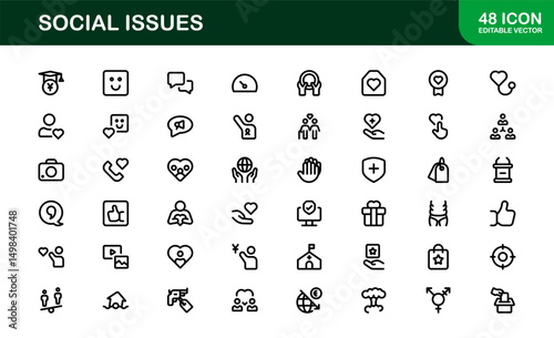 Social Awareness Icon Pack. Minimal Line Art for Activism, Diversity, and Human Rights Designs