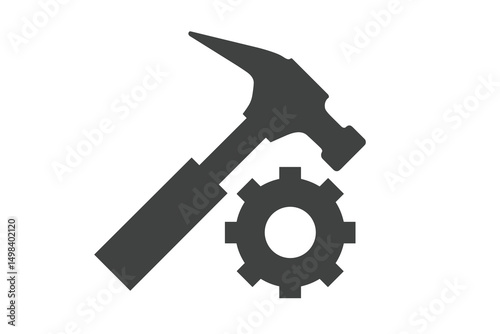 Gray Hammer Striking a Gear on White Background vector art logo 