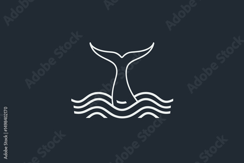 White Whale Tail and Waves Illustration on Dark Background
